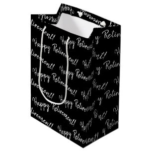 Happy Retirement text on black Medium Gift Bag