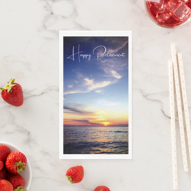 Happy Retirement Tropical Beach Sunset Custom Napkin (Insitu)