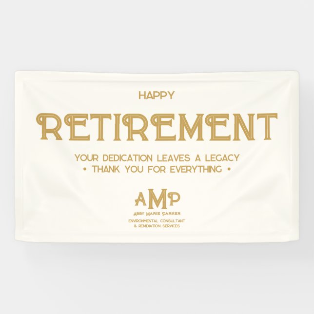 Happy Retirement White and Gold Monogram Banner (Horizontal)