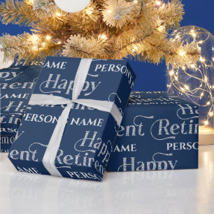 Happy Retirement White Glittery Retro Typography Wrapping Paper