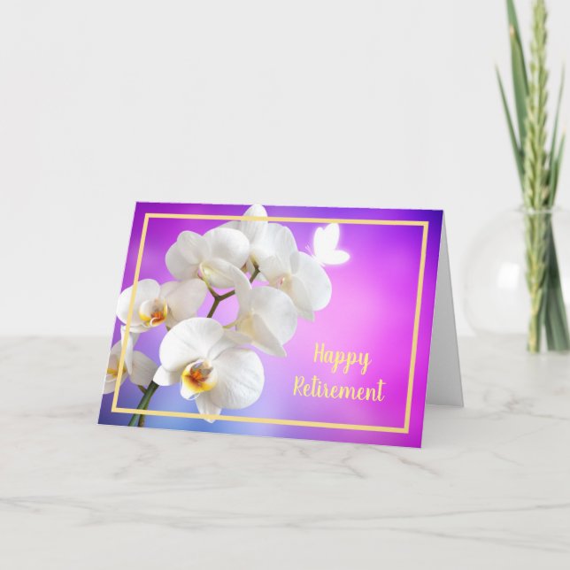 Happy Retirement Wishes White Orchids Elegant Card (Front)