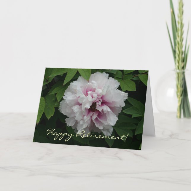 Happy Retirement Wishes White Peony Elegant Card (Front)