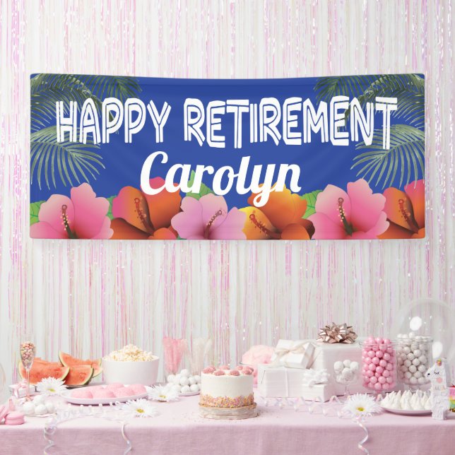 Happy Retirement with tropical palms and flowers Banner (Party)
