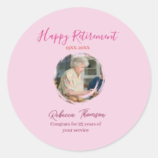 Happy retirement year name circle photo retired classic round sticker