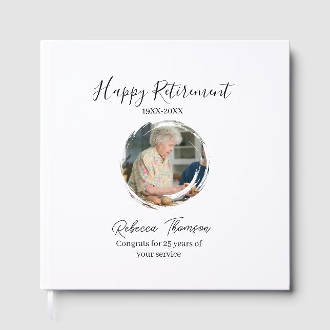 Happy retirement year name circle photo retired guest book (Front)