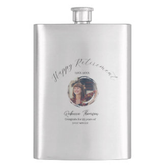 Happy retirement year name circle photo retired hip flask