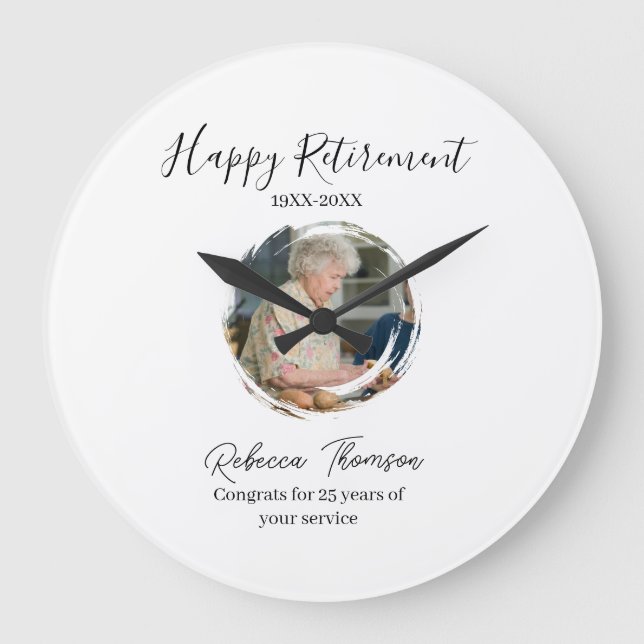 Happy retirement year name circle photo retired large clock (Front)