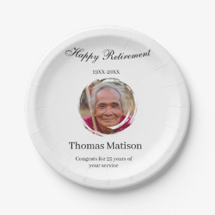 Happy retirement year name circle photo retired paper plate