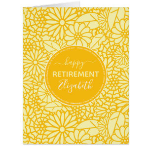 Happy Retirement yellow daisy pattern personalised
