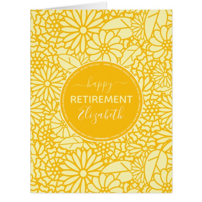 Happy Retirement yellow daisy pattern personalised (Front)