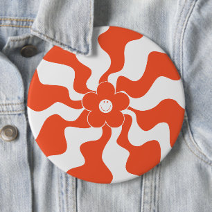 Happy Retro Daisy in Orange and White 6 Cm Round Badge