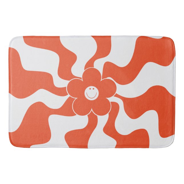 Happy Retro Daisy in Orange and White  Bath Mat (Front)