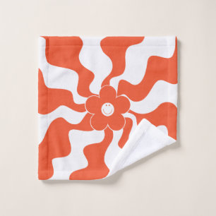 Happy Retro Daisy in Orange and White  Bath Towel Set