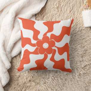 Happy Retro Daisy in Orange and White Cushion