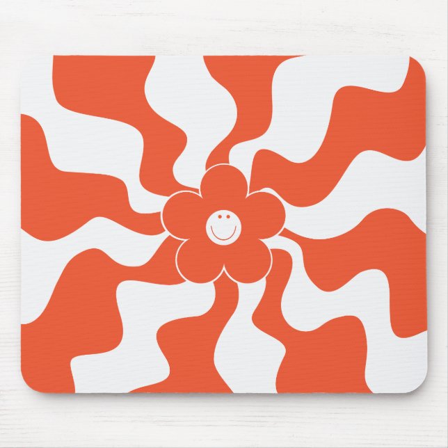Happy Retro Daisy in Orange and White  Mouse Pad (Front)