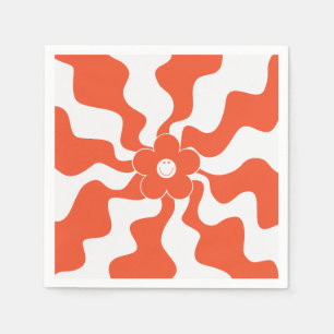Happy Retro Daisy in Orange and White Napkin