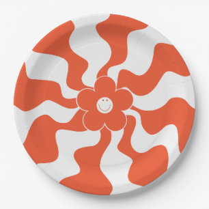 Happy Retro Daisy in Orange and White Paper Plate