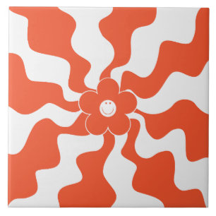 Happy Retro Daisy in Orange and White Tile