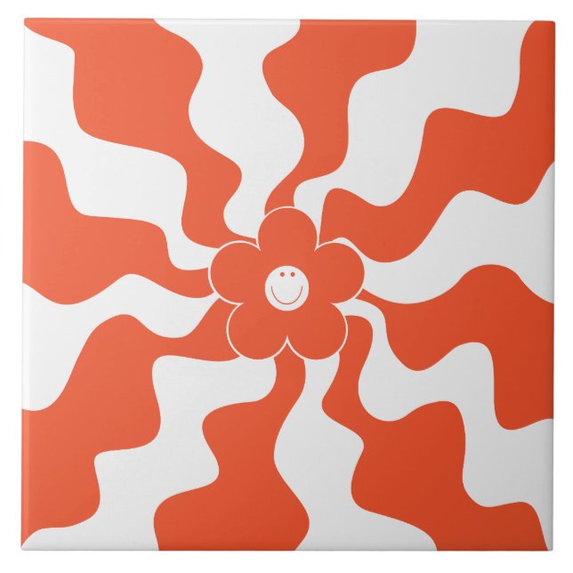 Happy Retro Daisy in Orange and White  Tile (Front)