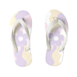 Happy Retro Daisy - Pastel Pink, Yellow and Purple Kid's Jandals