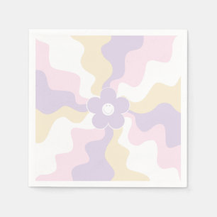 Happy Retro Daisy - Pastel Pink, Yellow and Purple Napkin