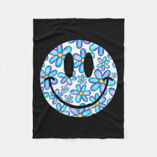 Happy retro daisy smile face blue preppy men women fleece blanket