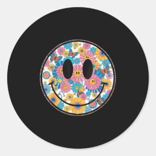 Happy Retro Daisy Smile Face Preppy Aesthetic Men  Classic Round Sticker