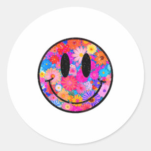 Happy Retro Daisy Smile Face Preppy Aesthetic Men  Classic Round Sticker