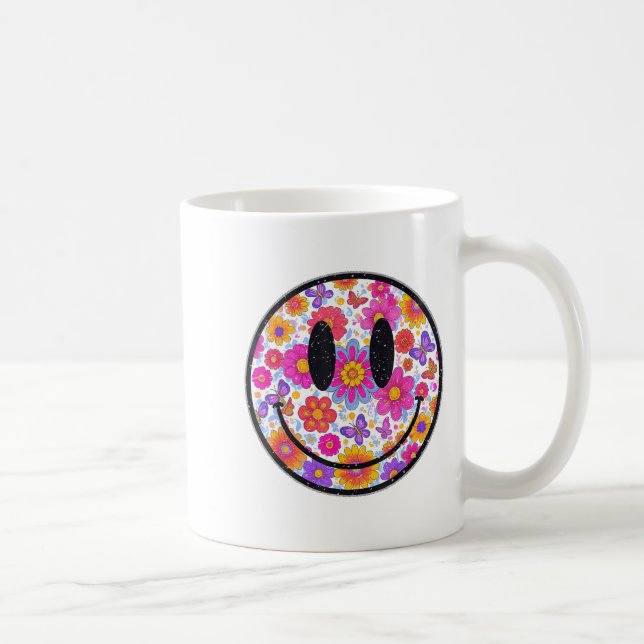 Happy Retro Daisy Smile Face Preppy Aesthetic Men  Coffee Mug (Right)