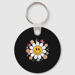 Happy Retro Daisy Smile Face Preppy Aesthetic Men Key Ring