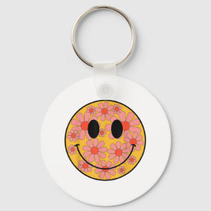 Happy Retro Daisy Smile Face Preppy Aesthetic Men  Key Ring