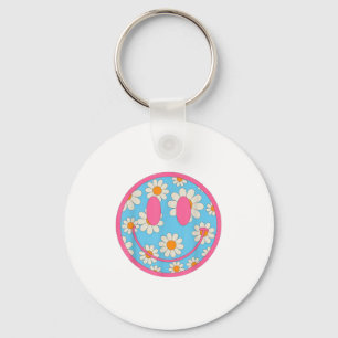 Happy Retro Daisy Smile Face Preppy Aesthetic Men Key Ring