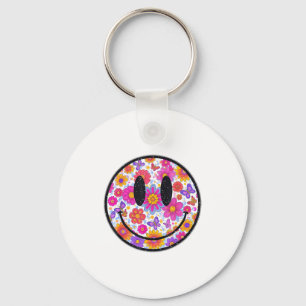 Happy Retro Daisy Smile Face Preppy Aesthetic Men Key Ring