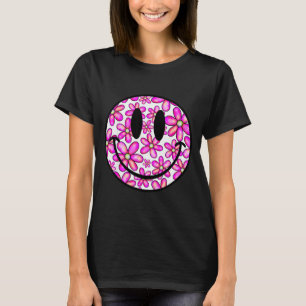 Happy retro daisy smile face purple preppy men T-Shirt