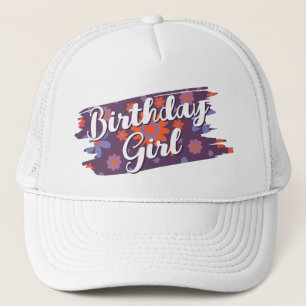   Happy Retro Flowers 70s Daisy Cute Birthday Girl Trucker Hat