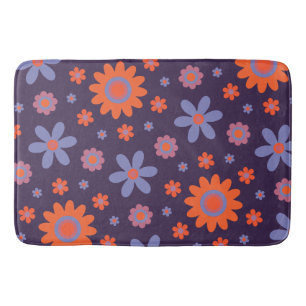 Happy Retro Flowers Cute 70s Hippie Daisy Pattern Bath Mat
