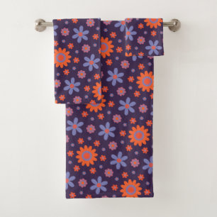 Happy Retro Flowers Cute 70s Hippie Daisy Pattern Bath Towel Set