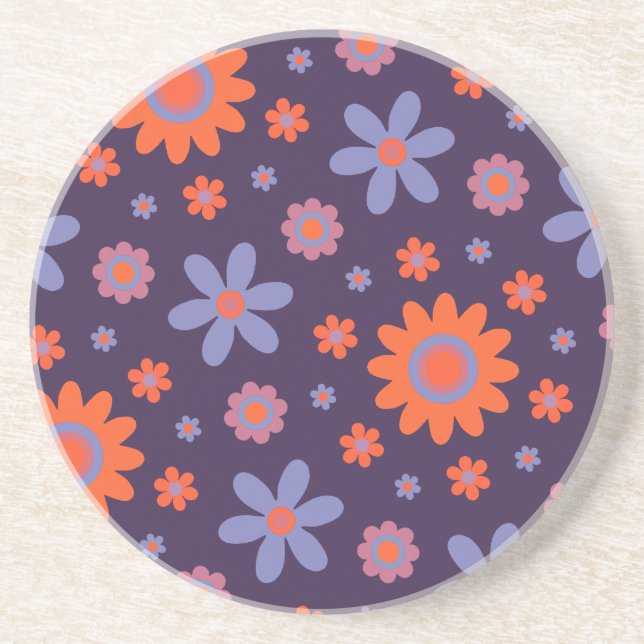 Happy Retro Flowers Cute 70s Hippie Daisy Pattern Coaster (Front)