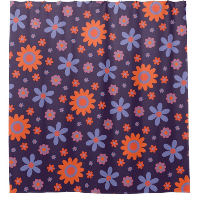  Happy Retro Flowers Cute 70s Hippie Daisy Pattern Shower Curtain (Front)