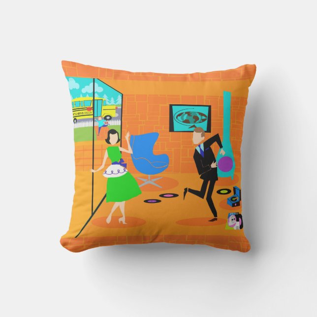 Happy Retro Parents Outdoor Pillow (Front)