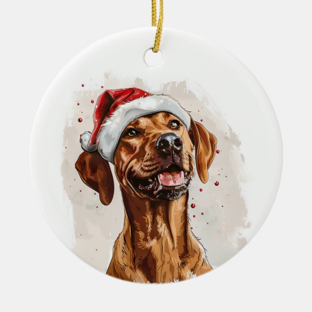 Happy Rhodesian Ridgeback Christmas Personalized Ceramic Tree Decoration (Front)