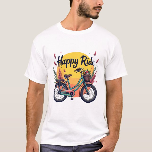 "Happy Ride" - Vintage Bicycle Art T-Shirt (Front)