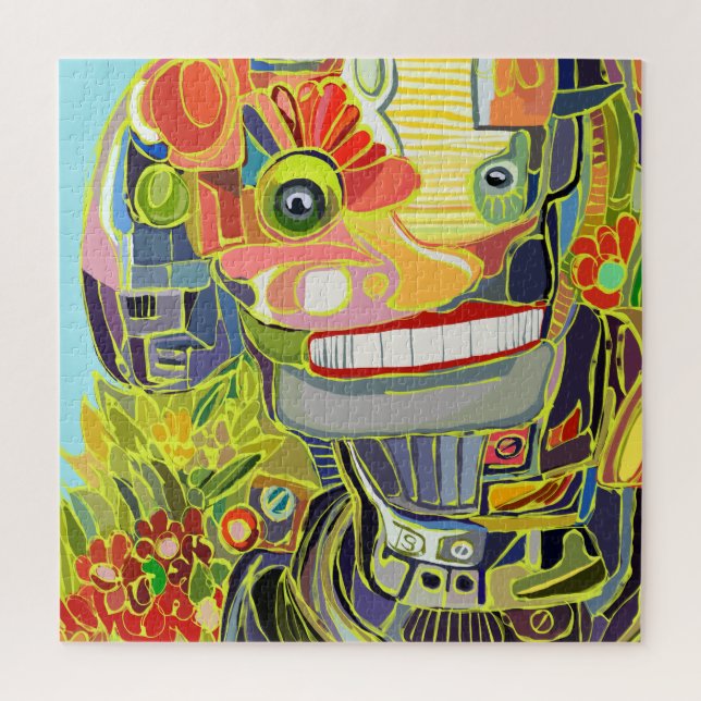 Happy Robot Selfie in Nature Jigsaw Puzzle (Vertical)