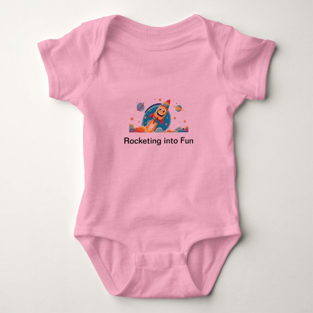Happy Rocket Blasting Off Baby Bodysuit (Front)