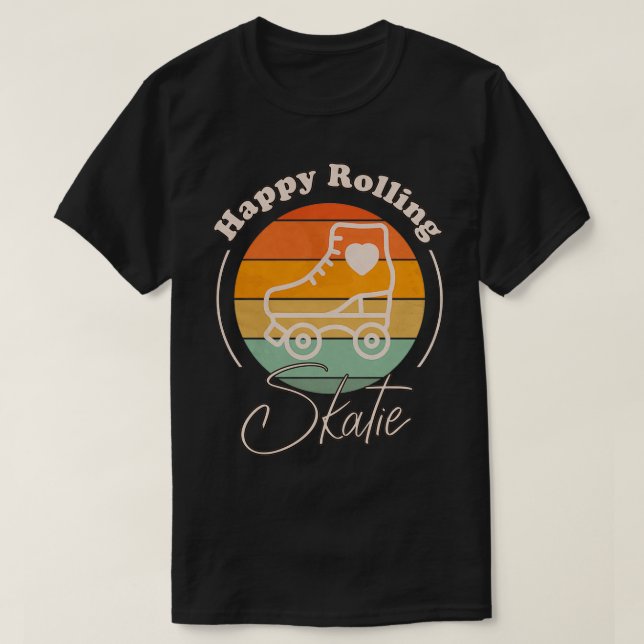 Happy Rolling Retro Rainbow Roller Skating Design  T-Shirt (Design Front)