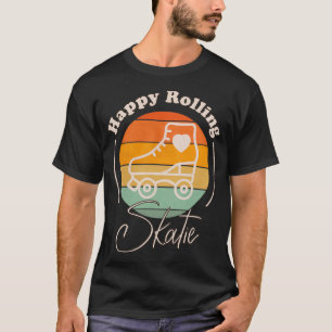 Happy Rolling Retro Rainbow Roller Skating Design T-Shirt