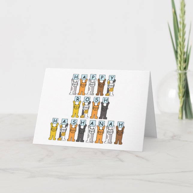 Happy Rosh Hashanah, Cartoon Cats Holiday Card (Front)