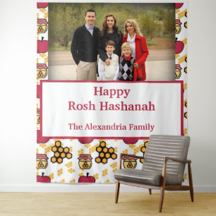 Happy Rosh Hashanah Jewish New Year custom photo Tapestry