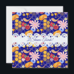 Happy Rosh Hashanah Jewish New Year Floral Pattern Card<br><div class="desc">Happy Rosh Hashanah Lettering "L'Shana Tova" Jewish New Year Holiday Traditional Jewish sweet food symbols card. Torah, Honey and apple, shofar, pomegranate, star of David, Shofar, Flowers, Blue bird, Hallah challah Rosh Hashana traditional fruits Autumn season Holiday celebration, Family and Friends Party Decoration, Shanah Tovah festival Party, sukkot event. Judaica...</div>