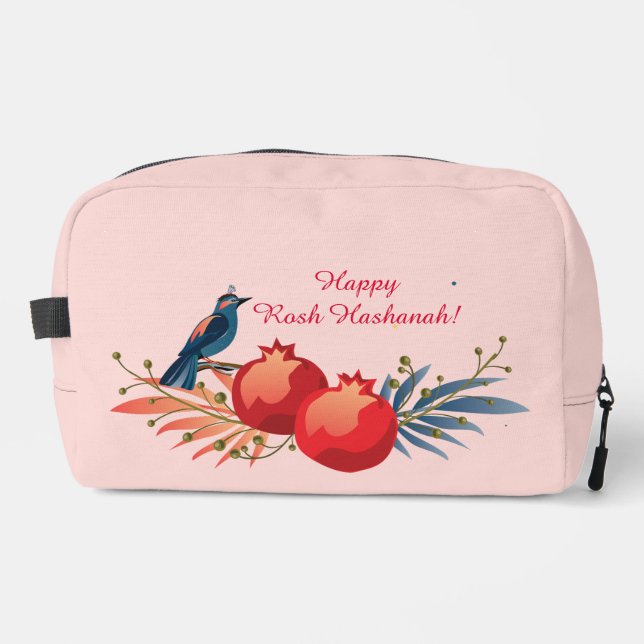 Happy Rosh Hashanah Jewish New Year Floral Pattern Dopp Kit (Front)